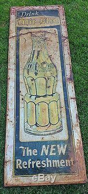 Large and rare 1930s Vintage Mit Che Soda Sign tin with wood frame Country Store