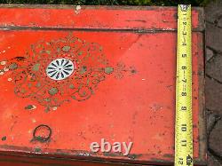 Lg Antique Tin Dutch Colony Toledo Ohio COFFEE Co Box Trunk Chest Old Red Paint