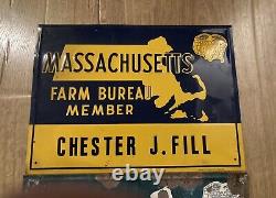 Lot Of 3 Vintage Farm Bureau Tin Signs Massachusetts Connecticut Litchfield