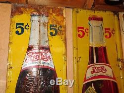 Lot Of Two 2 Rare Original Vintage Pepsi Cola 5 Cents Double Dot 48x16 Tin Sign