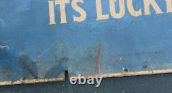 Lucky Lager Beer Advertising Sign Tin Metal It's To Live In America Embossed Vtg