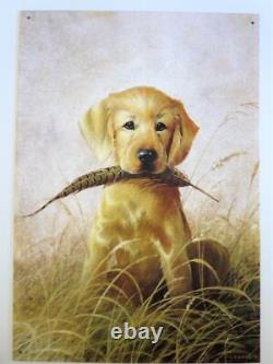 Lynn Kaatz FEATHERS AND FUR Retriever Vintage Metal Tin Sign 11x16 1987 Cabin