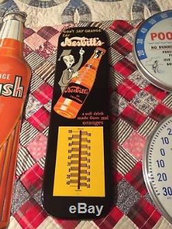 MINTY Vintage Antique Nesbitts Orange Bottle Tin Non Porcelain Thermometer Sign