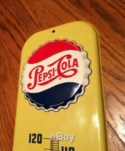 MINTY Vintage Antique Pepsi Cola Tin Non Porcelain Thermometer Bottle Cap Sign