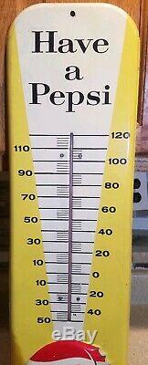 MINTY! Vintage PEPSI COLA Thermometer Sign, soda tin advertising oil gas station