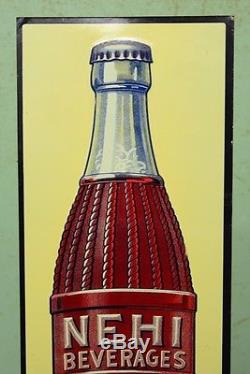 MINT NOS 1920s vintage NEHI Soda Pop Tin Litho advertising Sign embossed OLD