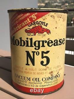 MOBILOIL GARGOYLE MOBILGREASE VINTAGE 1940s TIN CAN ANTIQUE GARAGE SIGN OIL