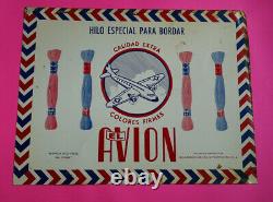 Mexican Mexico vintage tin sign Threads El Avion Airplane Colorful 1960s RARE