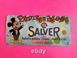 Mexican vintage tin sign BALLS PELOTAS Y BALONES SALVER Mickey Mouse 1980s RARE