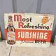 Most Refreshing Sunshine Brewing Co Tin Beer Advertising Sign Reading Pa Vintage