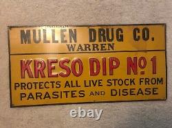 Mullen Drug Co. Vintage Tin Advertising Sign For Kresco Dip No. 1 Veterinary