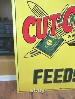 Murphy's CUT-COST FEEDS embossed tin metal VINTAGE farm SIGN dollar bill cow pig