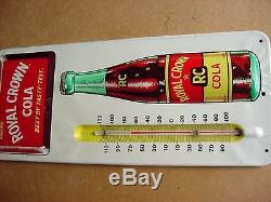 NEAR MINT 1940s Vintage ROYAL CROWN COLA Old Emboss Bottle Tin Thermometer Sign