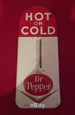 NICE 1950s Vintage DR PEPPER HOT OR COLD Old Tin Tombstone Thermometer Sign
