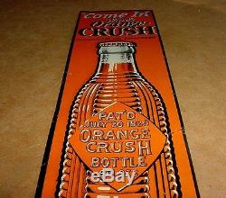 NICE ORIGINAL 1920 Vintage ORANGE CRUSH Old Bottle Graphic Tin Door Push Sign