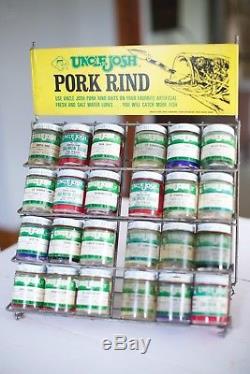 NOS Antique Vtg Uncle Josh Pork Rind Fish Bait Store Counter Display Tin Sign AD