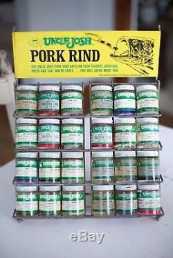 NOS Antique Vtg Uncle Josh Pork Rind Fish Bait Store Counter Display Tin Sign AD