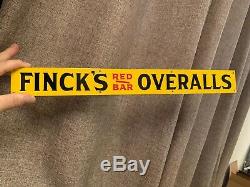 NOS Finck's Overalls Painted Tin Advertising Sign Denim Rare Jeans Red Bar