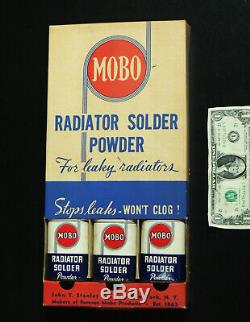 NOS Full vtg MOBO Solder 12 Tin Can Store Display Gas Station Oil Sign Art Deco