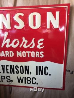 NOS Johnson sea horse outboard motor tin sign 1940s WIS antique vtg See