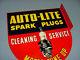 Nos Near Mint 1940s Vintage Autolite Spark Plugs Old Gas Station Tin Flange Sign