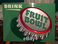 NOS Vintage Antique Fruit Bowl Soda Cola Bottle Cap Tin Non Porcelain Sign WOW