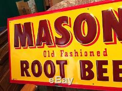 NOS Vintage Antique Mason Root Beer Soda Cola Bottle Tin Non Porcelain Sign L@@K