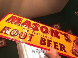 NOS Vintage Antique Mason Root Beer Soda Cola Bottle Tin Non Porcelain Sign L@@K