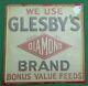 Nos Vintage Glesby's Diamond Brand Feeds Embossed Metal Tin Sign