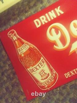 NOS Vtg Original Drink Dexter Beverages Soda Cola Embossed Tin SIGN 1950S-60S NM