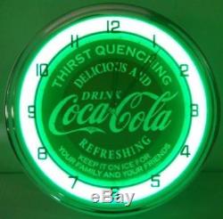 Neon Clocks Coca Cola Vintage Retro Wall Clock Green Ring Distressed Sign Soda