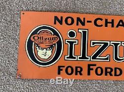 OILZUM Vintage Non Chatter For FORD CARS Cylinder OIL EMBOSSED TIn SIgn 6 x 16