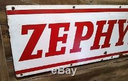 OLD ORIGINAL Vintage ZEPHYR GASOLINE 40 Tin Sign Gas OiL Station Display RARE