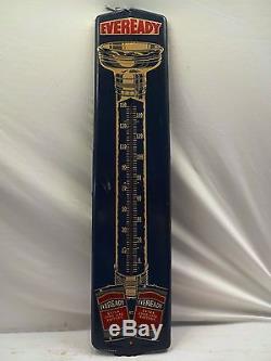 OLD VERY RARE EVEREADY BATTERY THERMOMETER VINTAGE TIN SIGN MADE IN USA GENUINE