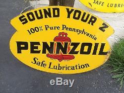Old Vintage Pennzoil Sign Collection Tin Metal Porcelain Oil Can Rack Bottle Gas