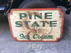 Old Vintage Tin Pine State Ice Cream Sign Raleigh North Carolina Double Sided
