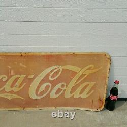 ORIGINAL Med/Large 4' 1930's Antique Vtg Coca Cola Soda Pop Coke Metal Tin Sign
