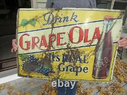 ORIGINAL VINTAGE 1930's DRINK GRAPE OLA TIN TACKER SIGN 28 BY 20 ROBERTSON SIGN
