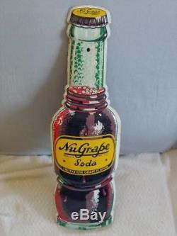 ORIGINAL VINTAGE NuGRAPE SODA EMBOSSED TIN LITHO SIGN-NOT THE THERMOMETER-17X5