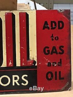 ORIGINAL Vintage PYROIL SAVES MOTORS Sign GAS oil OLD Tin Tacker Mancave Car