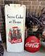 Original Vintage Serve Coke At Home Coca-cola Soda Tin Sign & Button 1940's