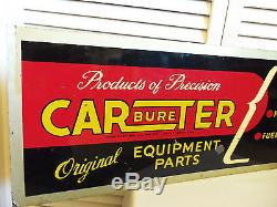 Old 1940s Sign Vintage Carter Carburetor Gas Station Fuel Tin Metal Original