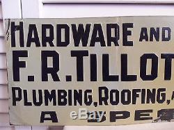 Old 1940s Vintage Sign Hardware & Grocery Store New York Tin Metal Sign