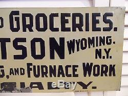 Old 1940s Vintage Sign Hardware & Grocery Store New York Tin Metal Sign