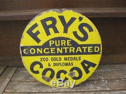 Old Antique Vintage Shop Advert Enamel Sign Fry's Cocoa Chocolate Bar Tin Metal