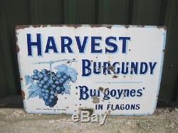 Old Antique Vintage Shop Advert Enamel Sign Harvest Burgundy Australian Wine Tin