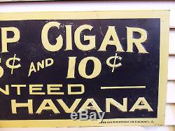 Old Cigar Sign 1910s Vintage Blue Cap 5 Cent Havana Cuban Cigar Embossed Tin