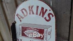 Old Enamel Sign Vintage Shop Advert Adkin's Nut Brown Tobacco Packet Tin Metal