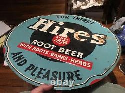 Old Large Vintage Original Hires Root Beer Embossed Tin Metal Sign round