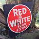 Old Red & White Food Stores Embossed Tin Grocery Store Sign Vintage Advertising